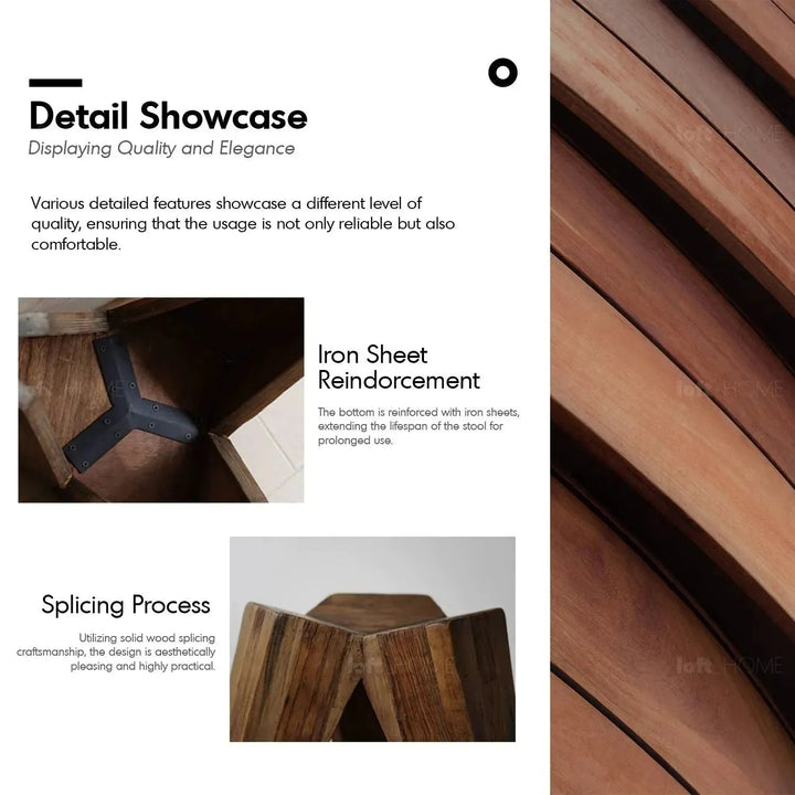 Rustic elm wood stool polygon elm environmental situation.