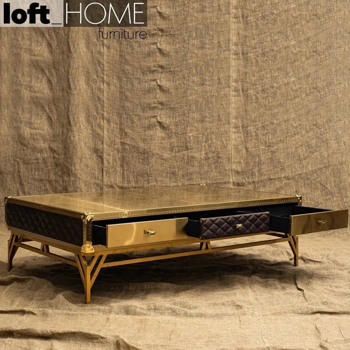 Vintage genuine leather coffee table osmond material variants.