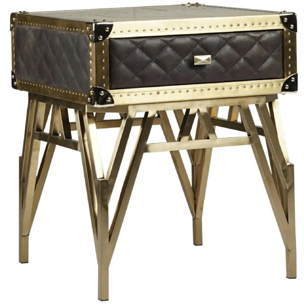 Vintage genuine leather side table osmond in white background.