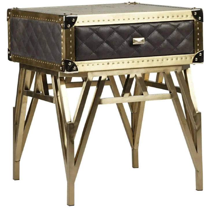 Vintage genuine leather side table osmond in white background.