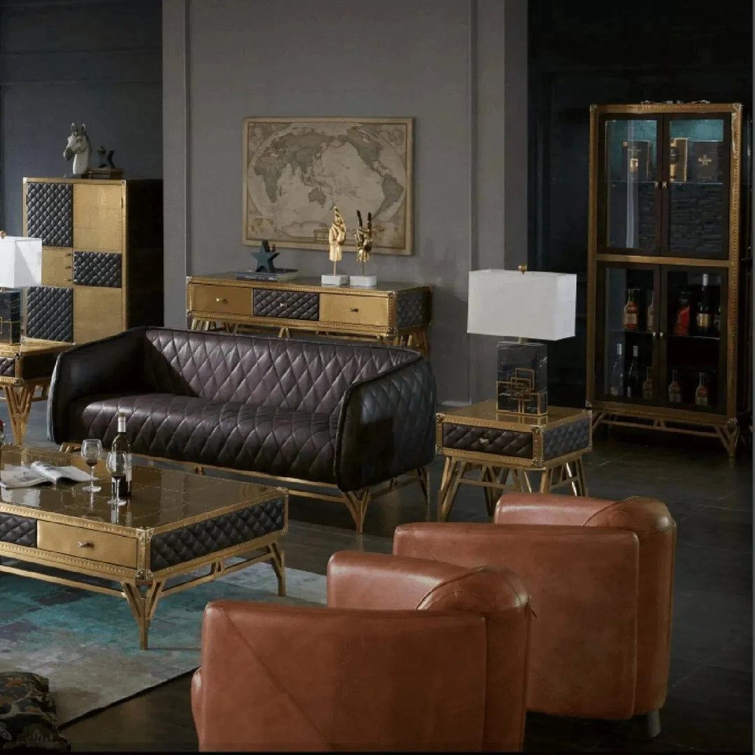 Vintage Genuine Leather Side Table OSMOND