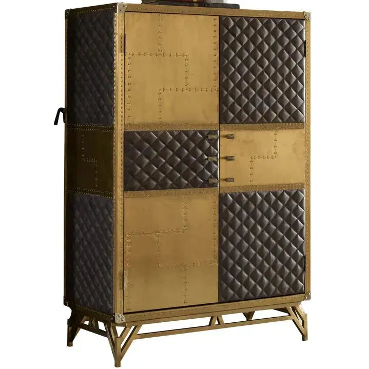 Vintage genuine leather storage cabinet osmond in white background.