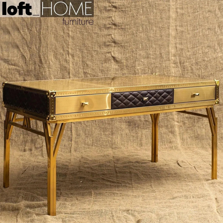 Vintage Genuine Leather Study Table OSMOND