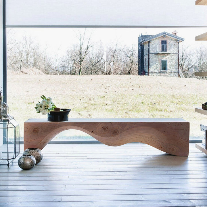 Rustic wood bench mountains primary product view.