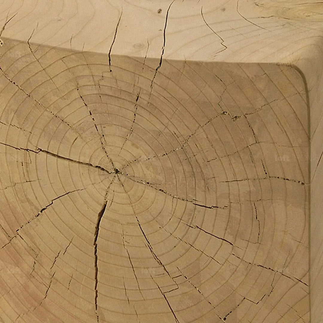 Rustic wood bench mountains in panoramic view.