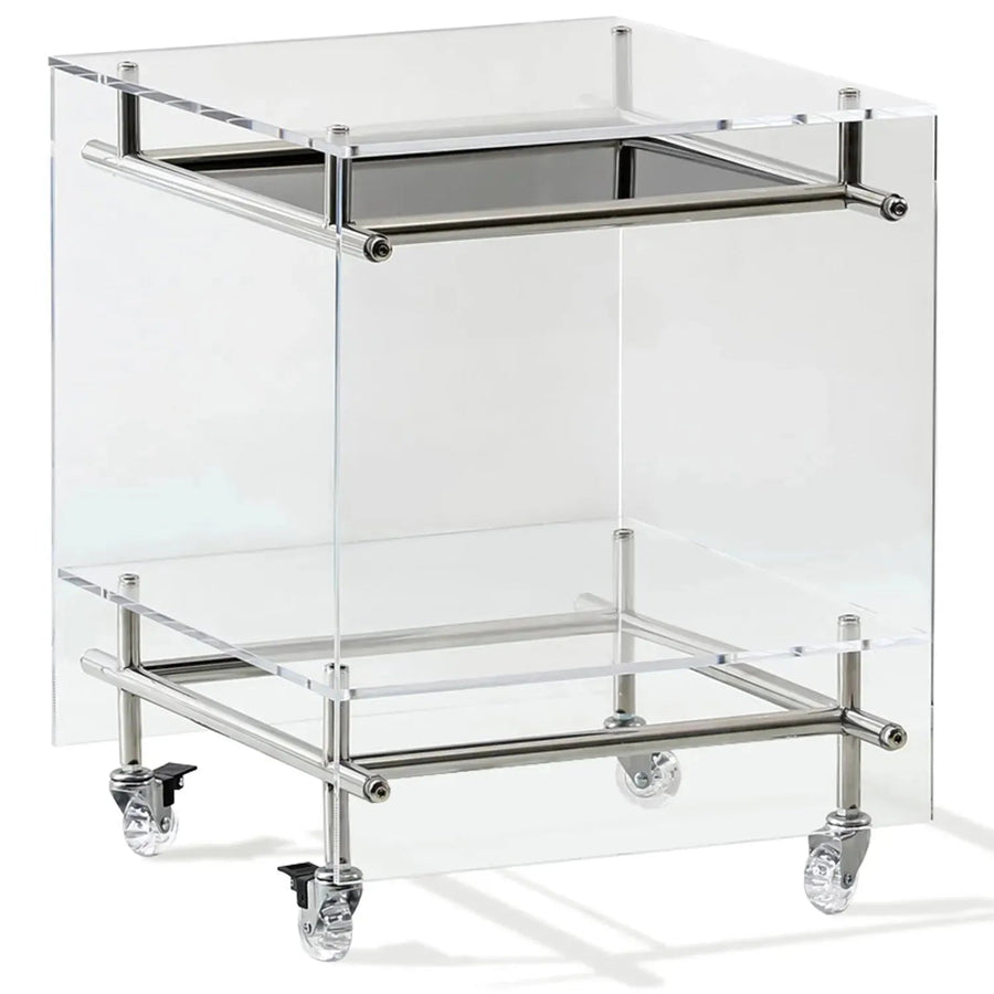 Contemporary acrylic side table josy in white background.