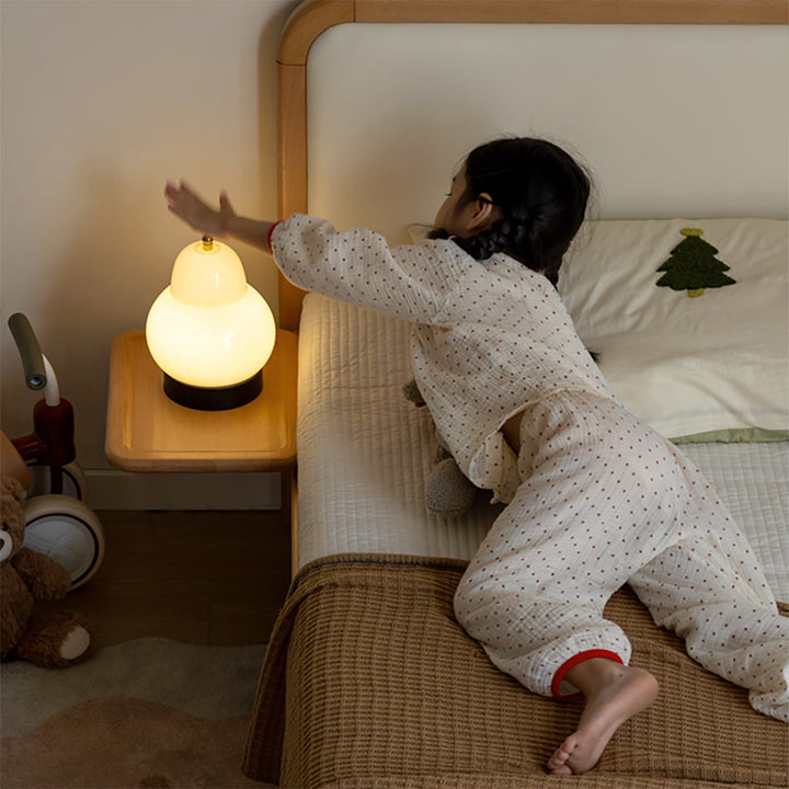 Scandinavian beech wood bedside floating shelf pleni in real life style.