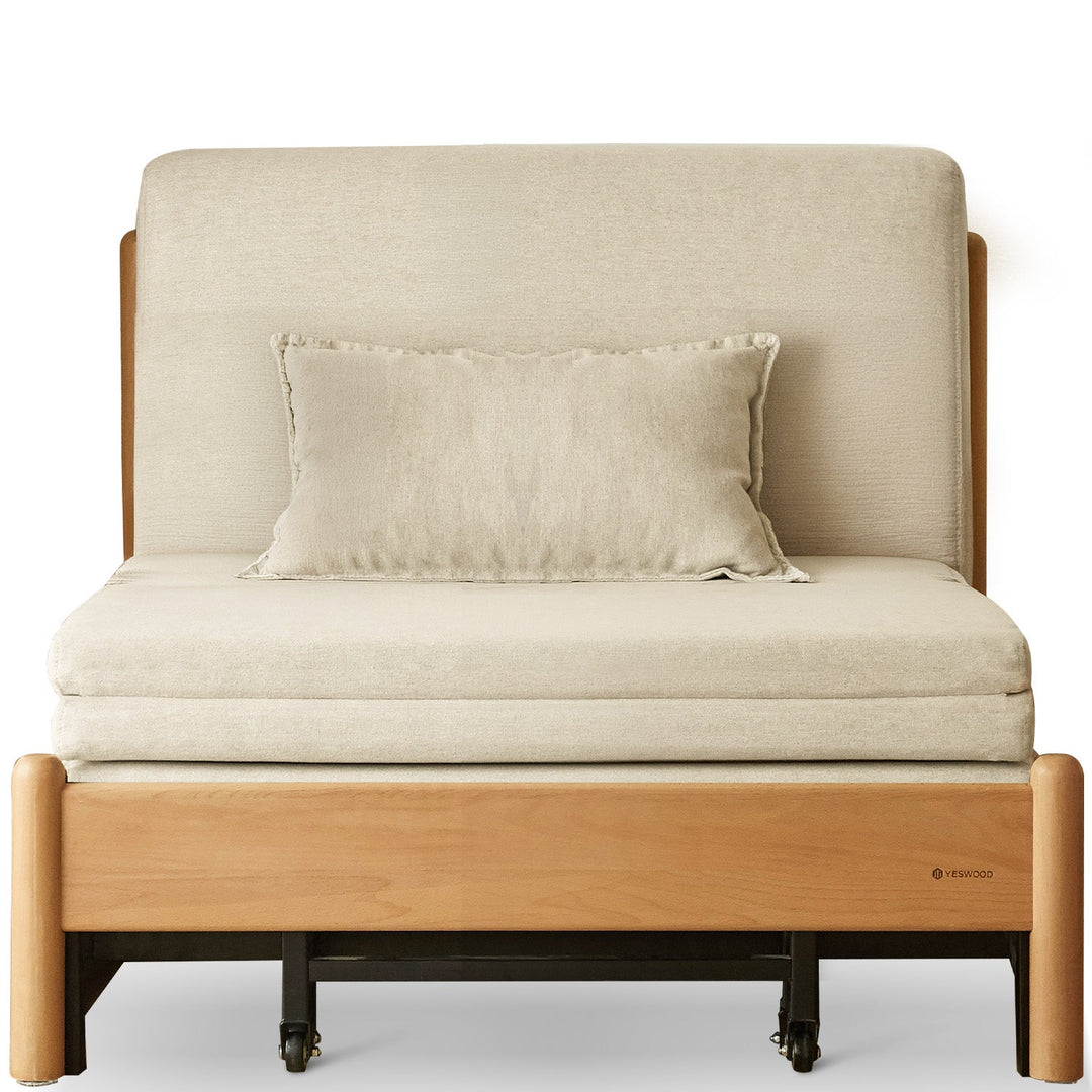 Scandinavian beech wood cotton fabric recliner 2 seater sofa bed flex in still life.