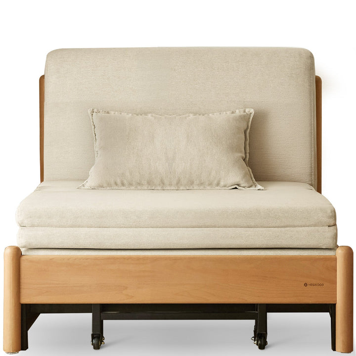 Scandinavian beech wood cotton fabric recliner 2 seater sofa bed flex in still life.