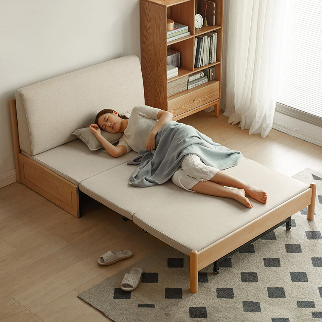 Scandinavian beech wood cotton fabric recliner 2 seater sofa bed flex primary product view.