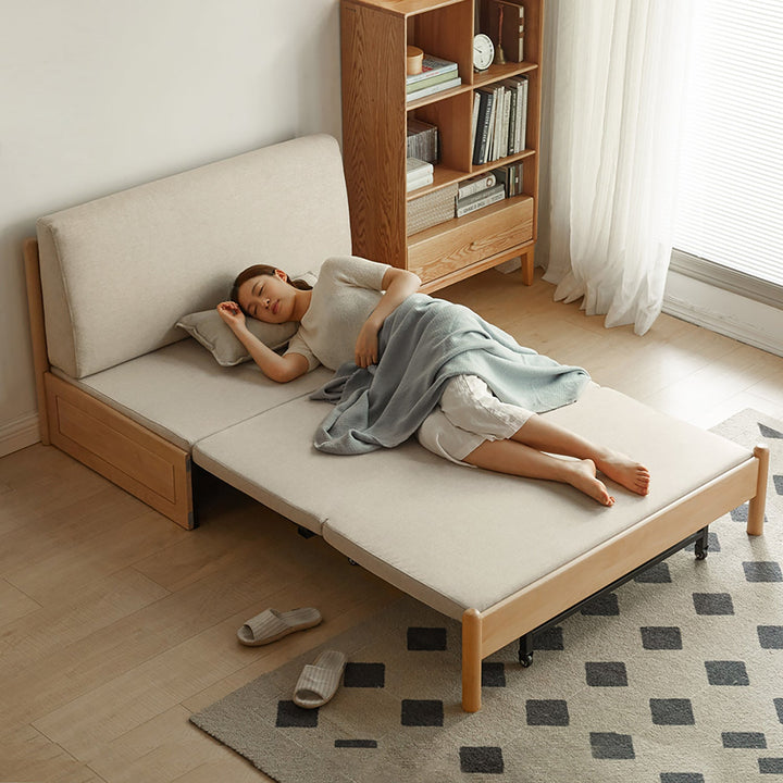 Scandinavian beech wood cotton fabric recliner 2 seater sofa bed flex primary product view.