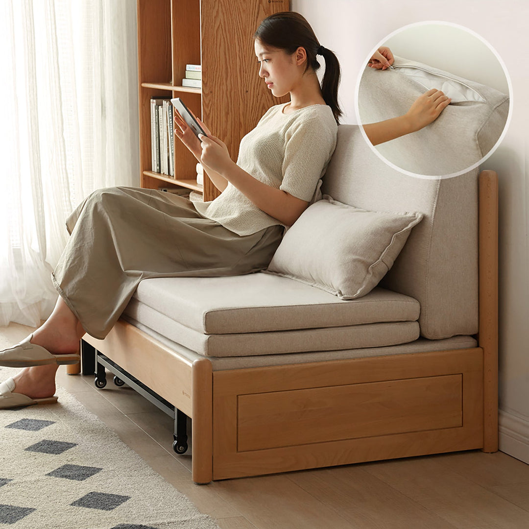 Scandinavian beech wood cotton fabric recliner 2 seater sofa bed flex material variants.