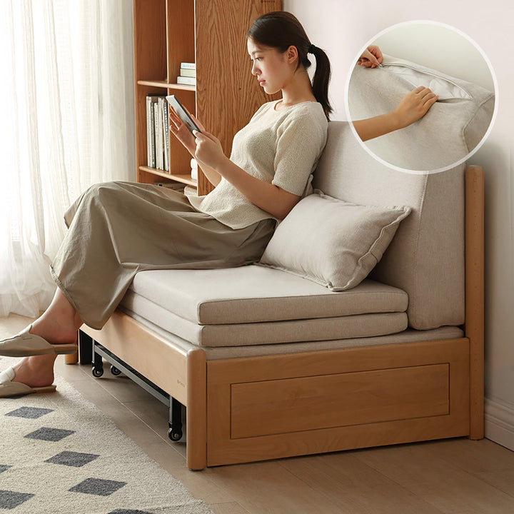 Scandinavian beech wood cotton fabric recliner 2 seater sofa bed flex material variants.