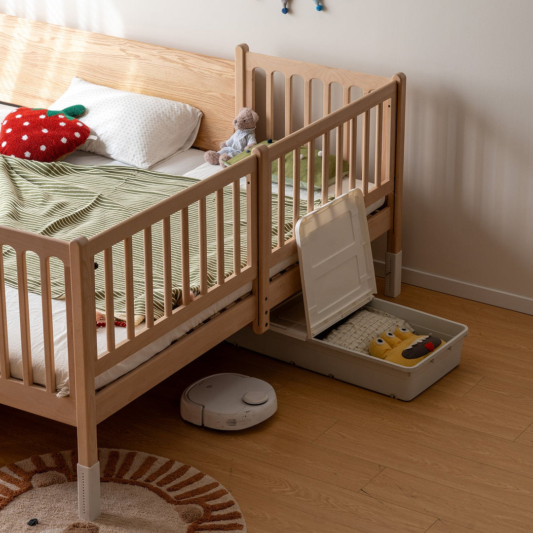 Scandinavian beech wood height adjustable kids sidecar bed with mattress set sova size charts.
