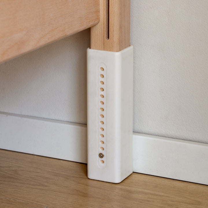 Scandinavian beech wood height adjustable kids sidecar bed with mattress set sova in real life style.