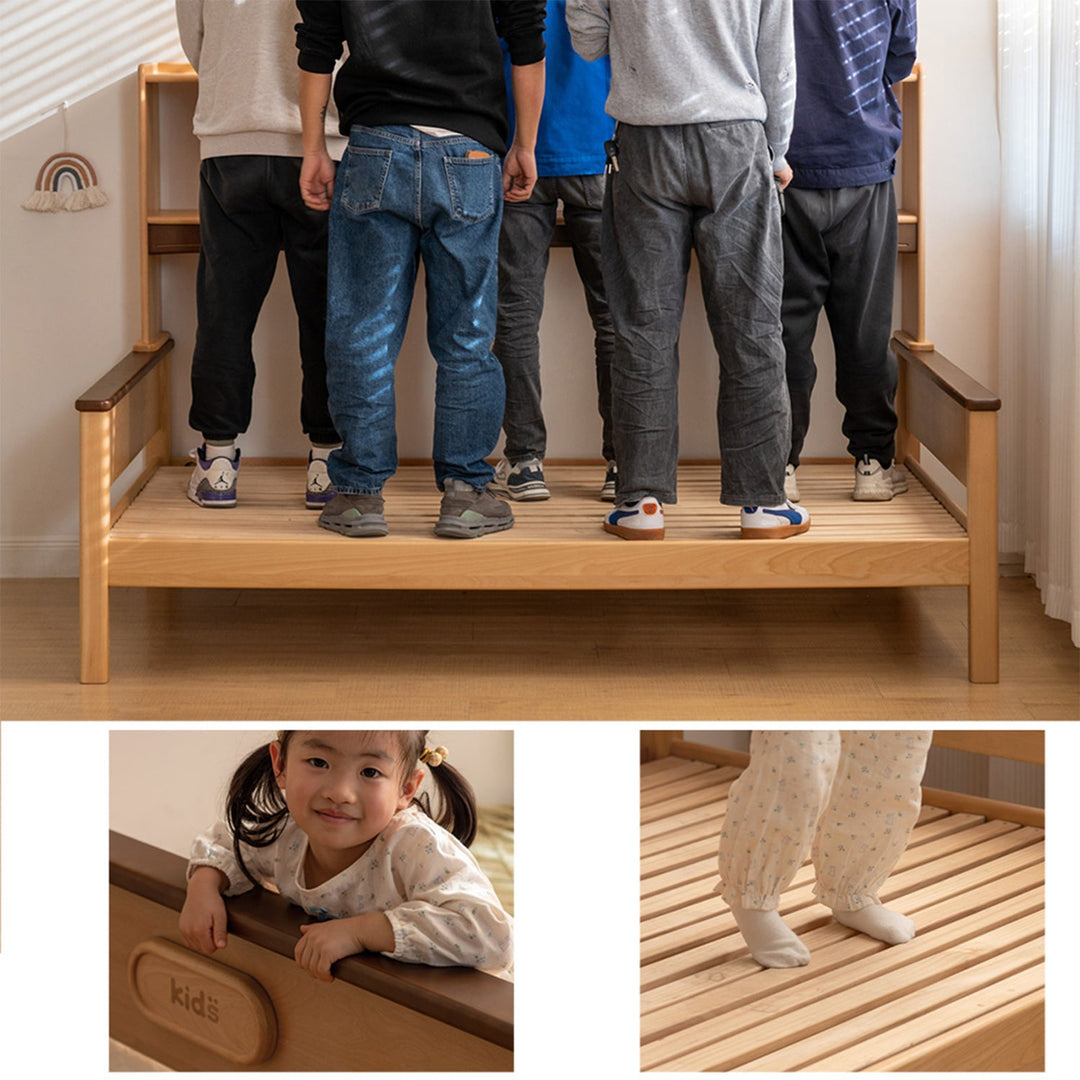 Scandinavian beech wood kids storage bed arloe color swatches.