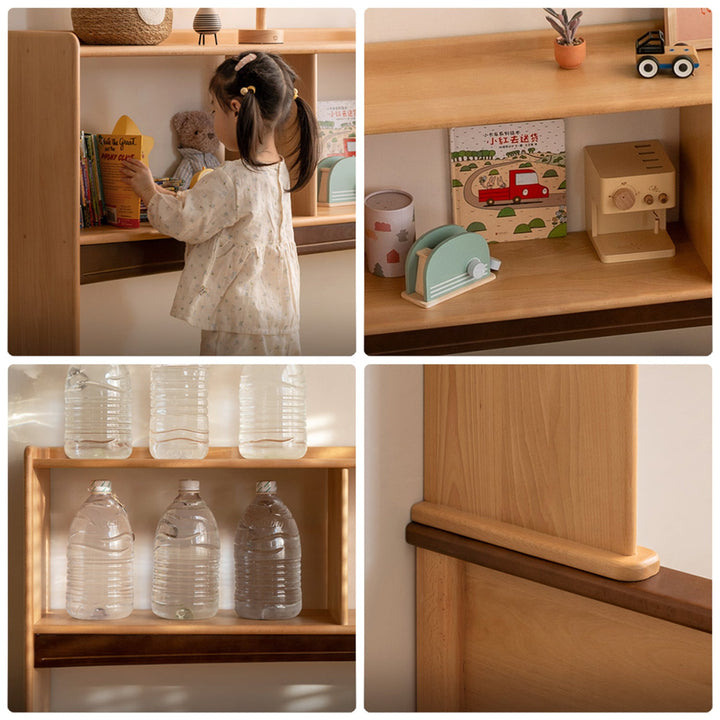 Scandinavian beech wood kids storage bed arloe material variants.