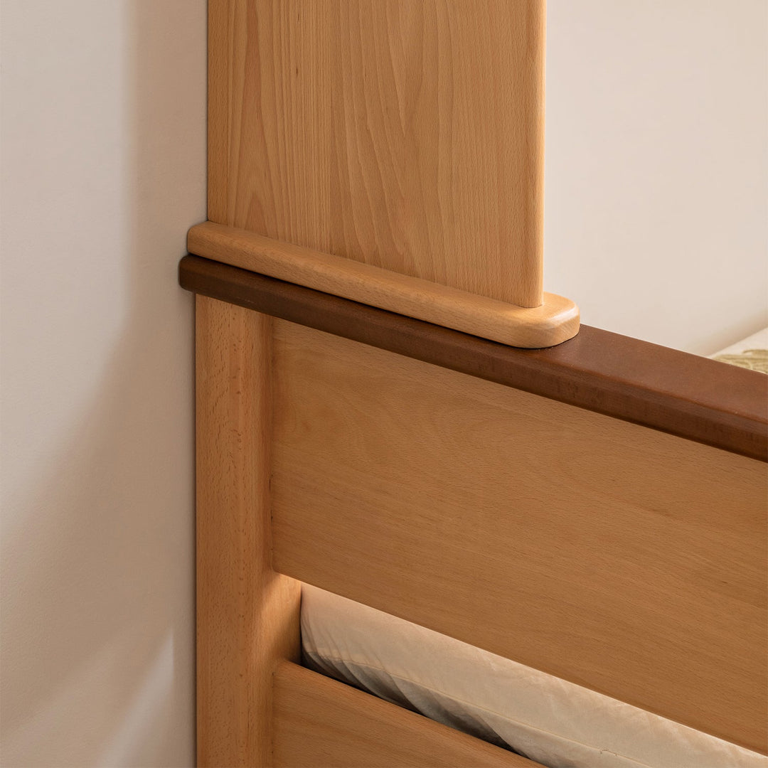Scandinavian beech wood kids storage bed arloe with context.