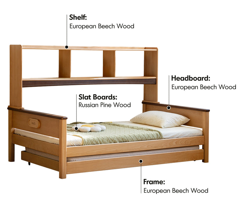 more material details of Scandinavian Beech Wood Kids Storage Bed ARLOE