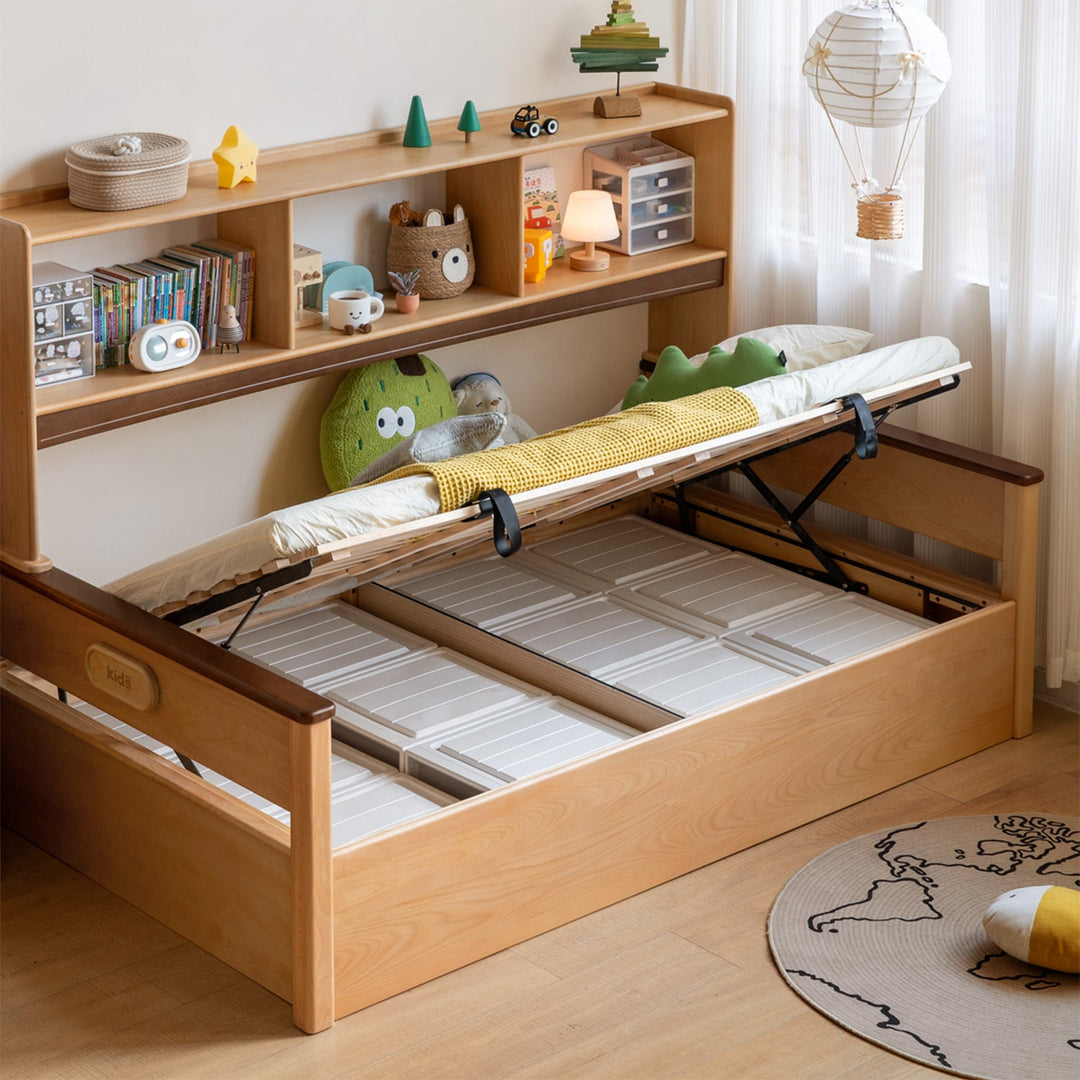 Scandinavian beech wood kids storage bed velto color swatches.