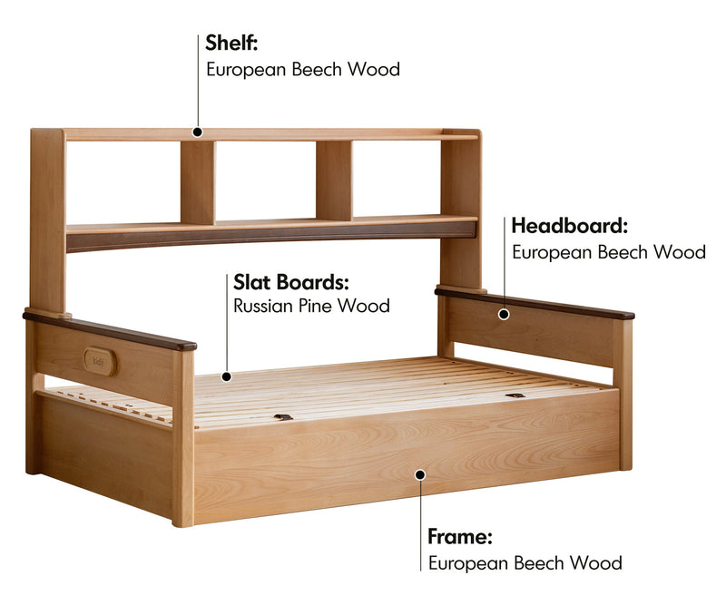 more material details of Scandinavian Beech Wood Kids Storage Bed VELTO