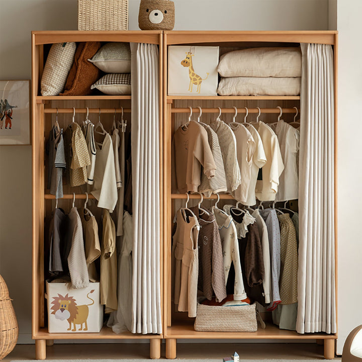 Scandinavian beech wood wardrobe peblo in close up details.