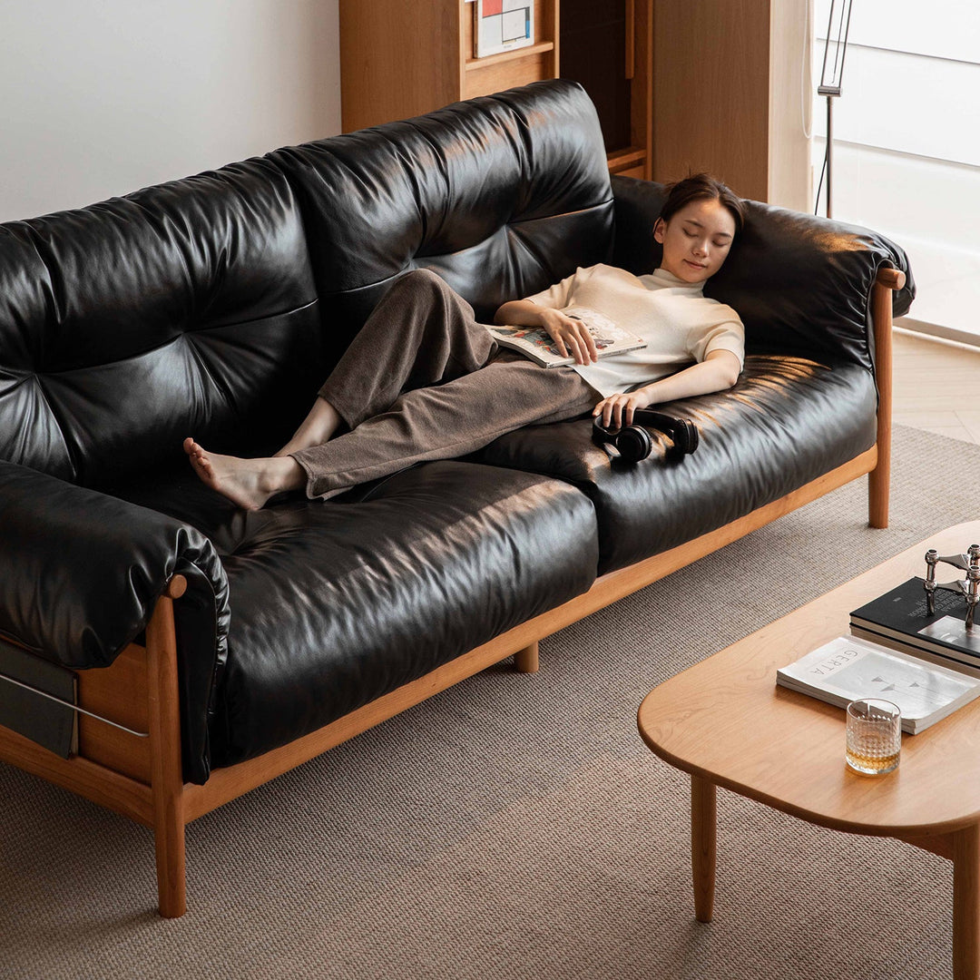 Scandinavian Chenille Velvet Fabric Cherry Wood 3 Seater Sofa OPEN BACKED