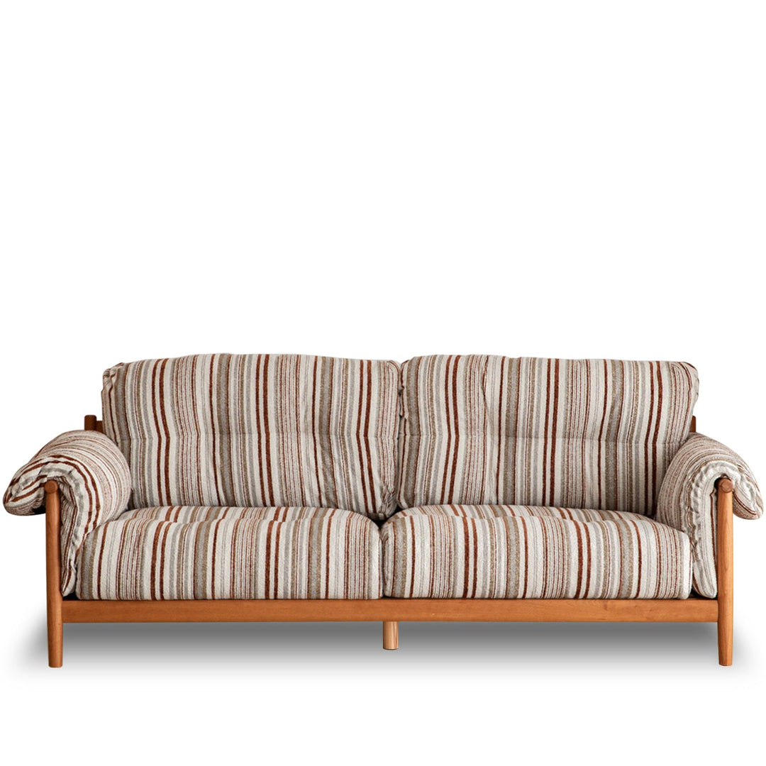 Scandinavian Chenille Velvet Fabric Cherry Wood 3 Seater Sofa OPEN BACKED