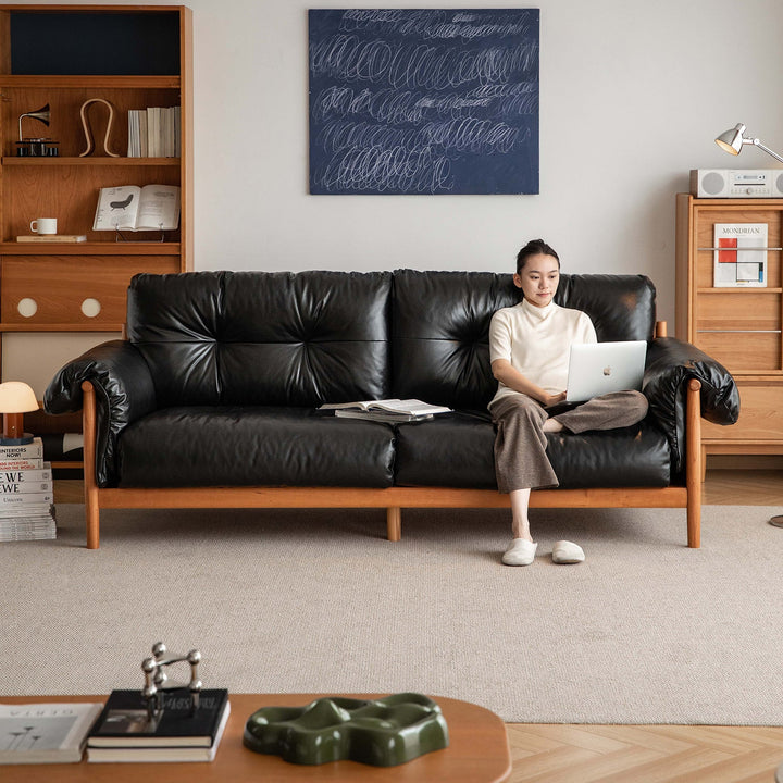 Scandinavian Chenille Velvet Fabric Cherry Wood 3 Seater Sofa OPEN BACKED