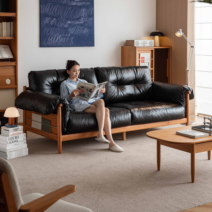 Scandinavian Chenille Velvet Fabric Cherry Wood 3 Seater Sofa OPEN BACKED