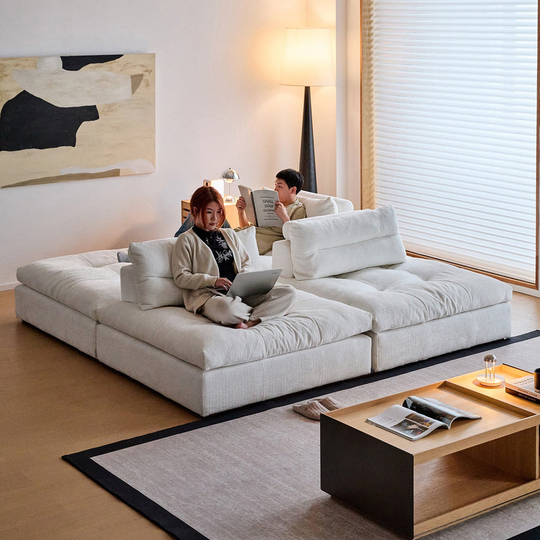 Scandinavian chenille velvet fabric modular 1 seater sofa primary product view.