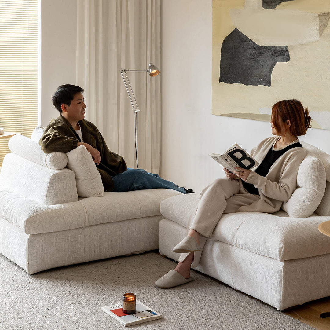 Scandinavian chenille velvet fabric modular 1 seater sofa material variants.