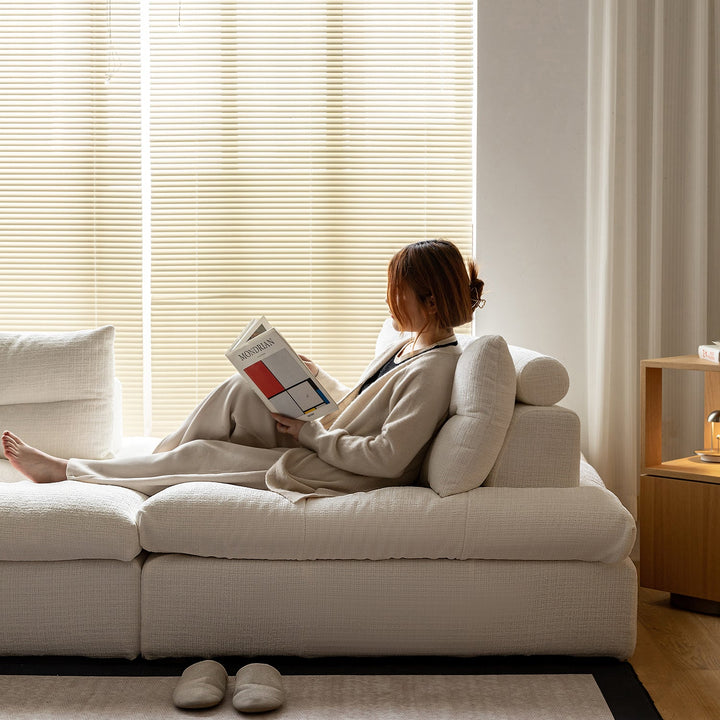 Scandinavian chenille velvet fabric modular 1 seater sofa with context.