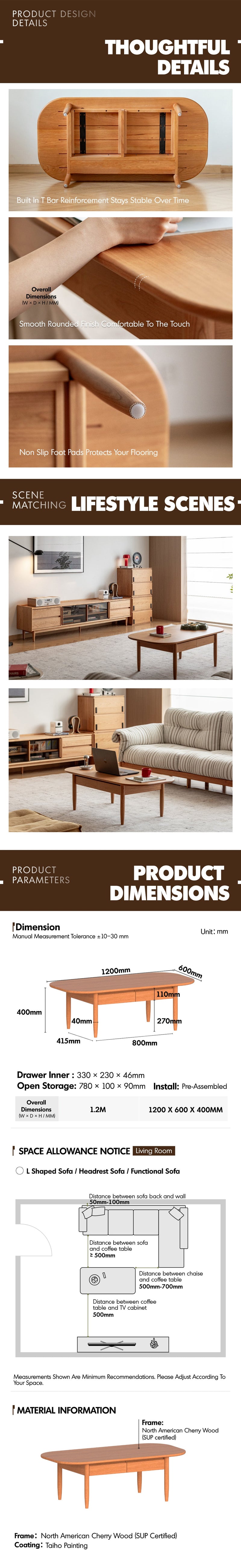 Scandinavian Cherry Wood Coffee Table VISTA More Details and Instruction_6
