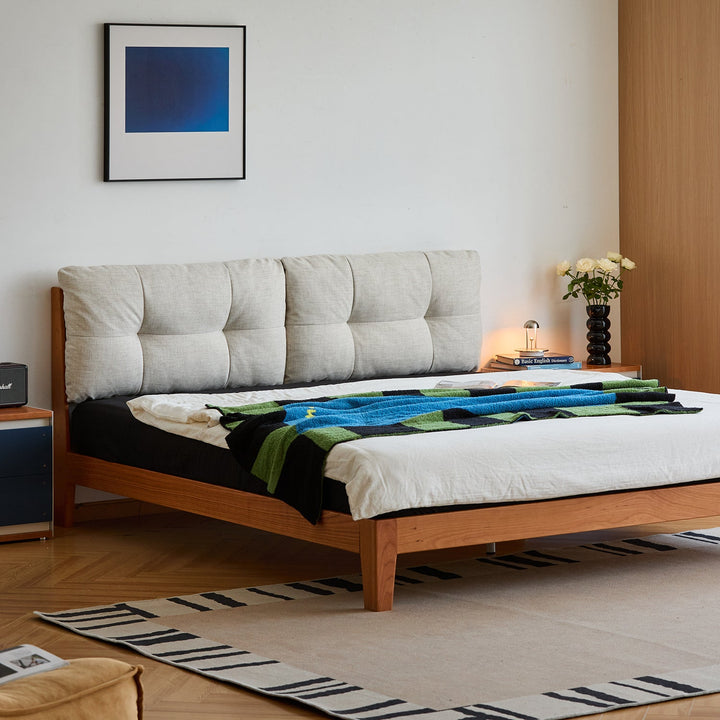 Scandinavian Cherry Wood Cotton Fabric Bed SERENE