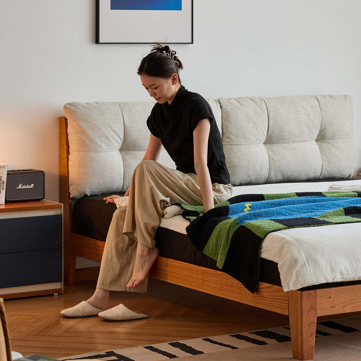 Scandinavian Cherry Wood Cotton Fabric Bed SERENE