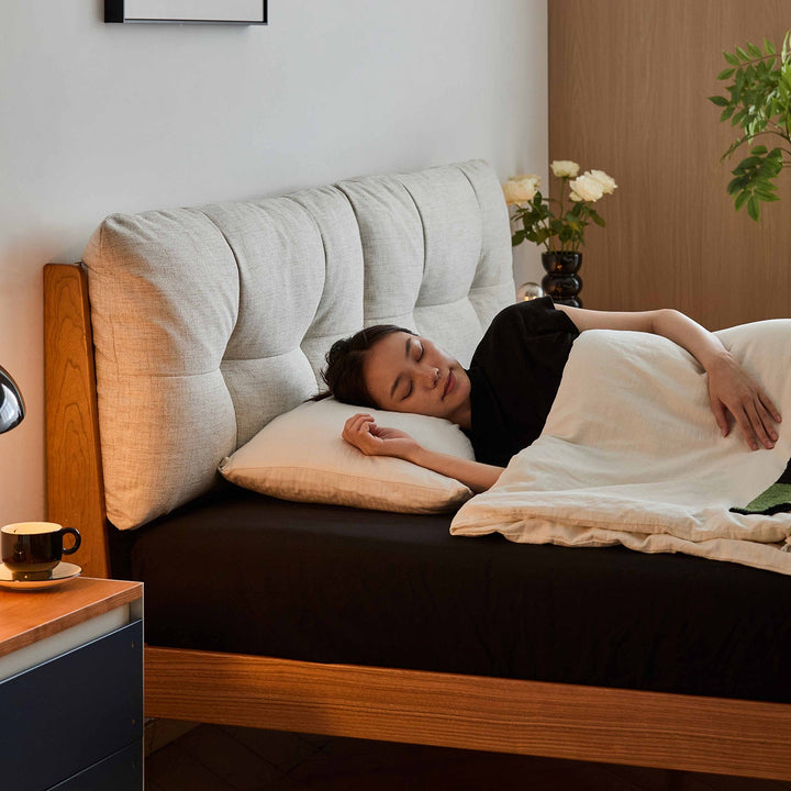 Scandinavian Cherry Wood Cotton Fabric Bed SERENE