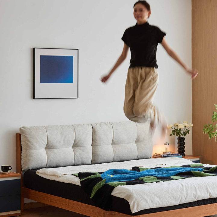 Scandinavian Cherry Wood Cotton Fabric Bed SERENE