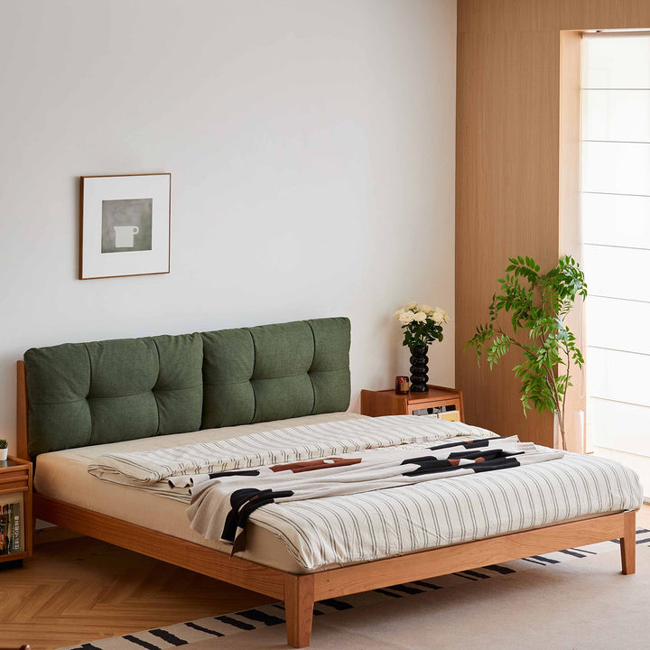 Scandinavian Cherry Wood Cotton Fabric Bed SERENE