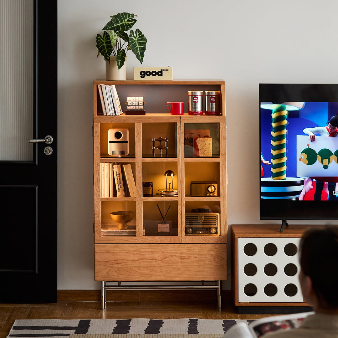 Bauhaus cherry wood display cabinet time with context.
