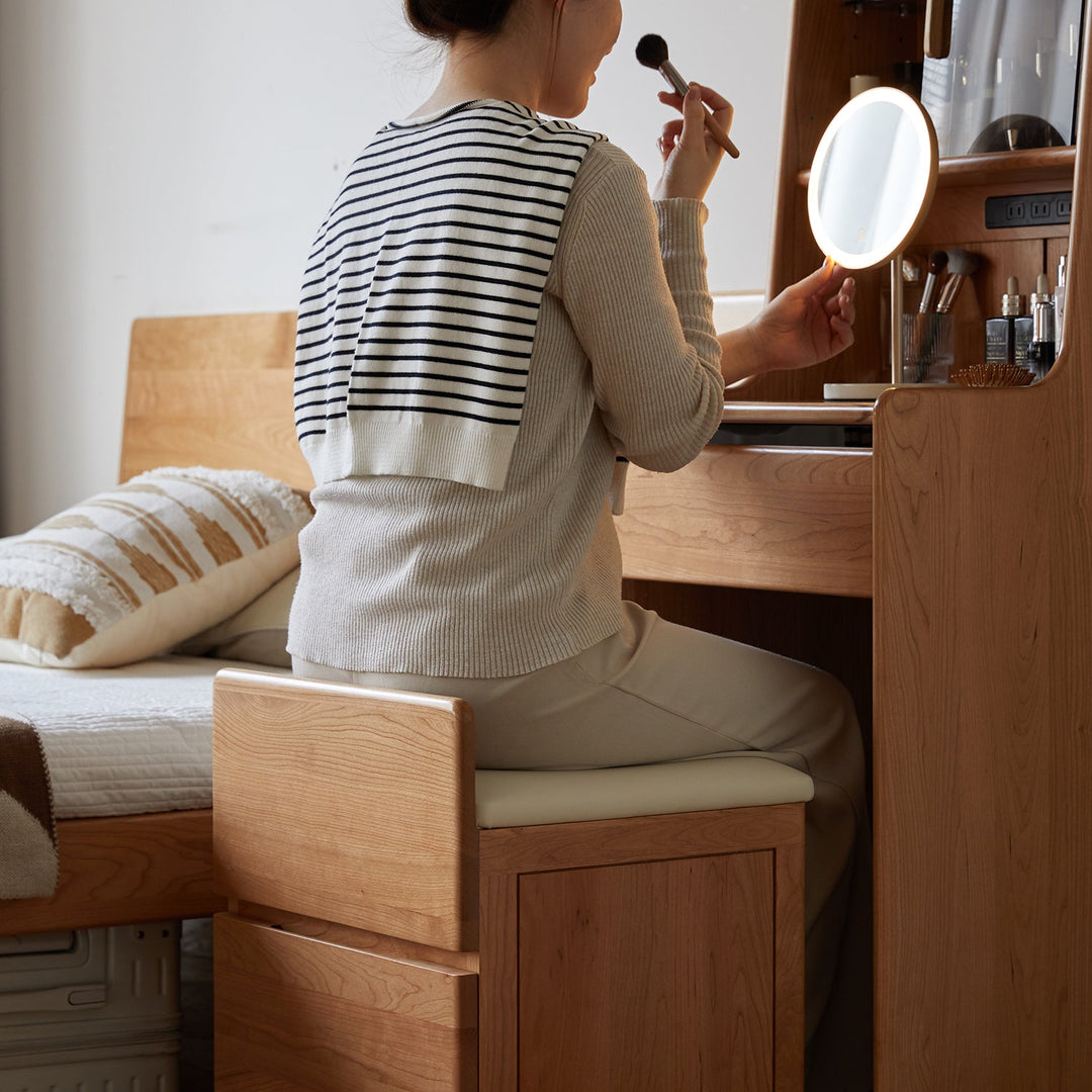 Scandinavian cherry wood dressing table with stool soulmate size charts.
