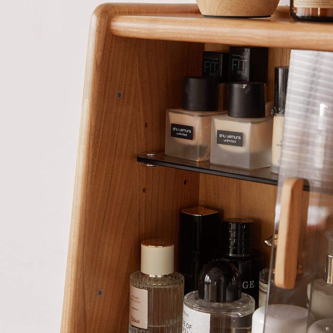 Scandinavian cherry wood dressing table with stool soulmate conceptual design.