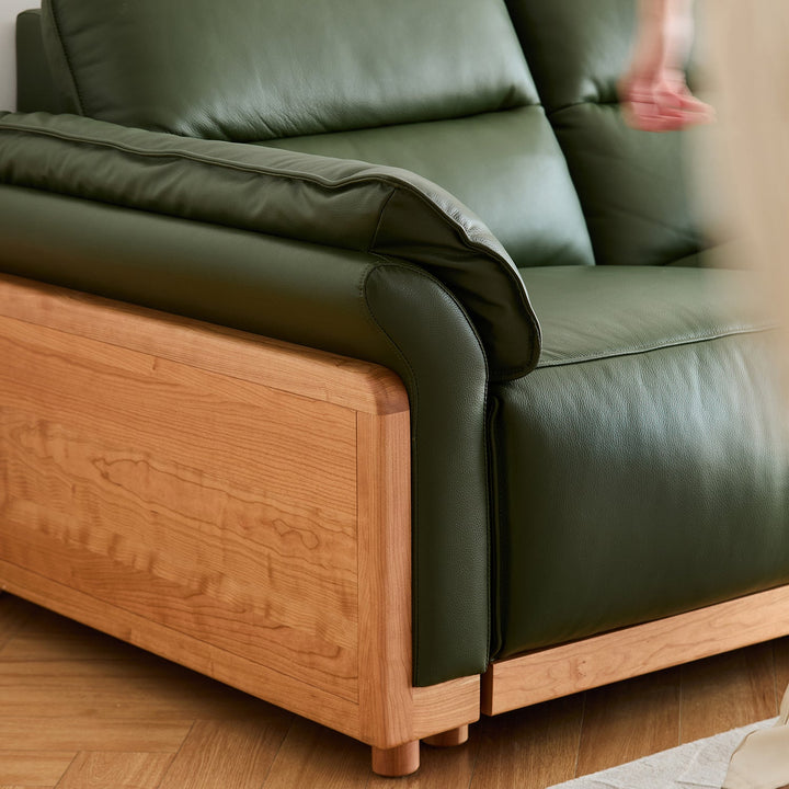 Scandinavian cherry wood genuine leather electric recliner 4 seater sofa edgeless with context.