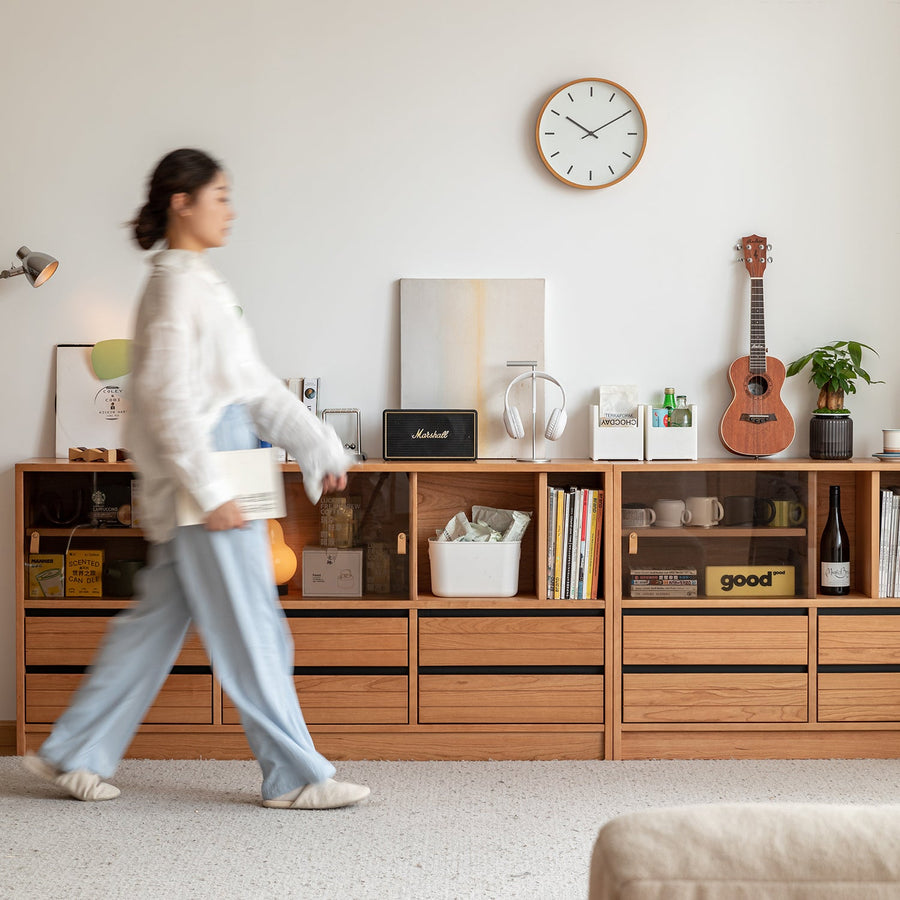 Scandinavian cherry wood modular cabinet grove primary product view.
