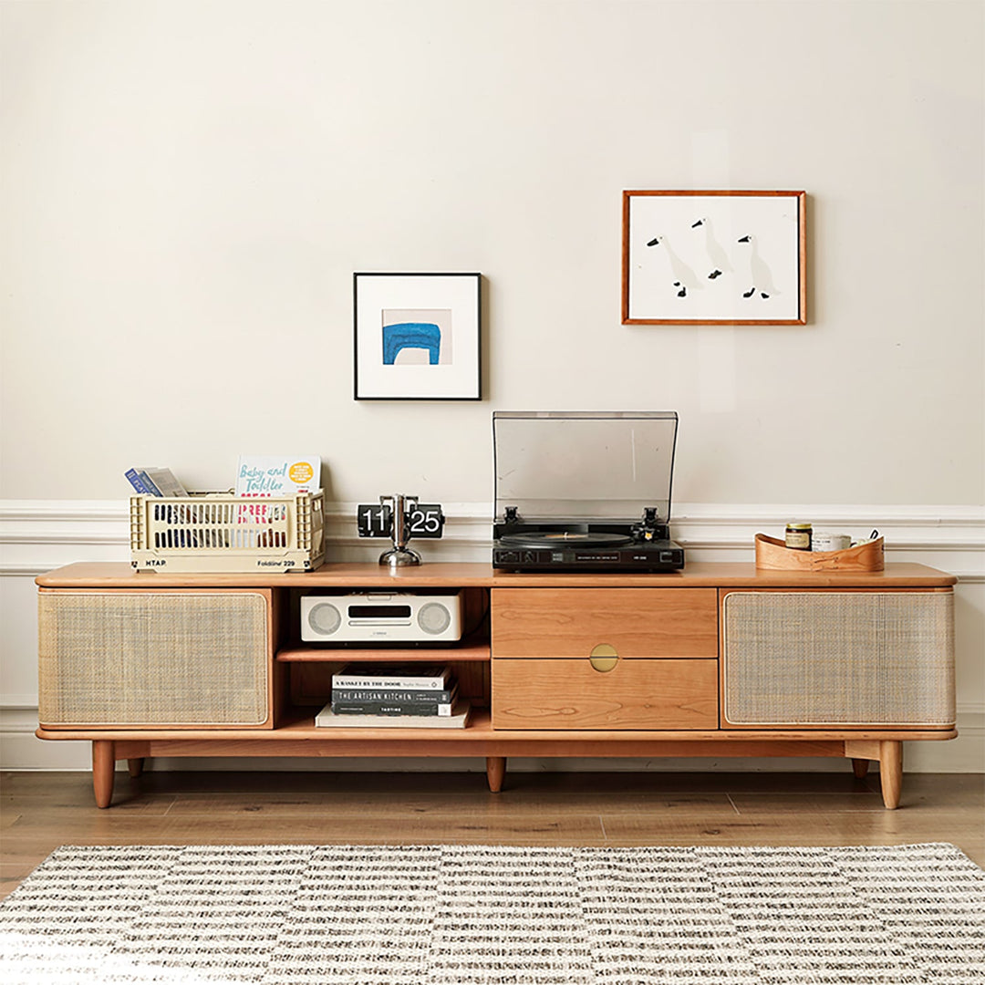 Scandinavian Cherry Wood Rattan TV Console RIVO