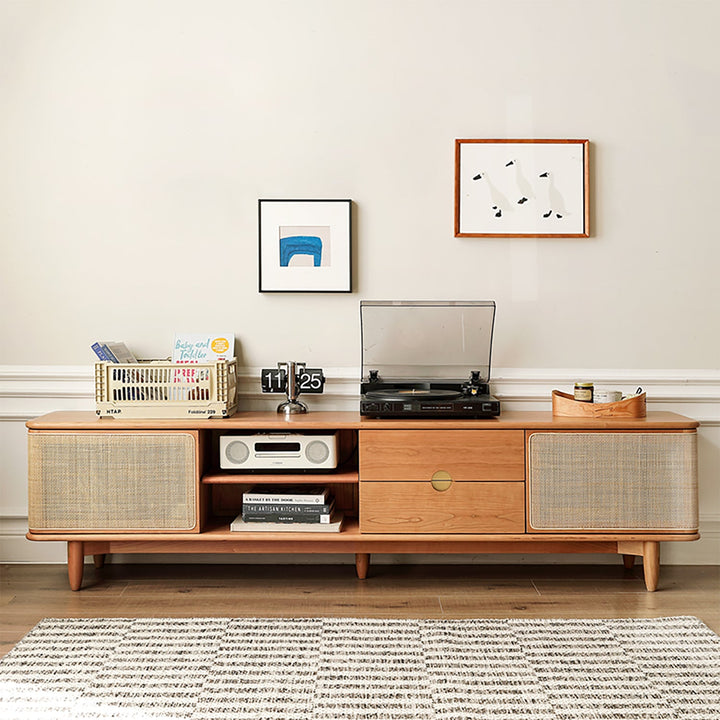 Scandinavian Cherry Wood Rattan TV Console RIVO