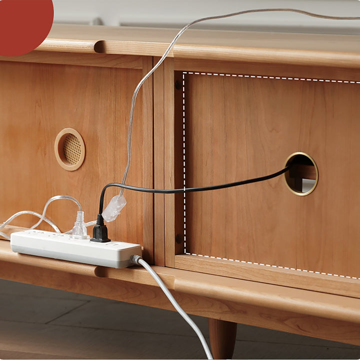 Scandinavian Cherry Wood Rattan TV Console RIVO