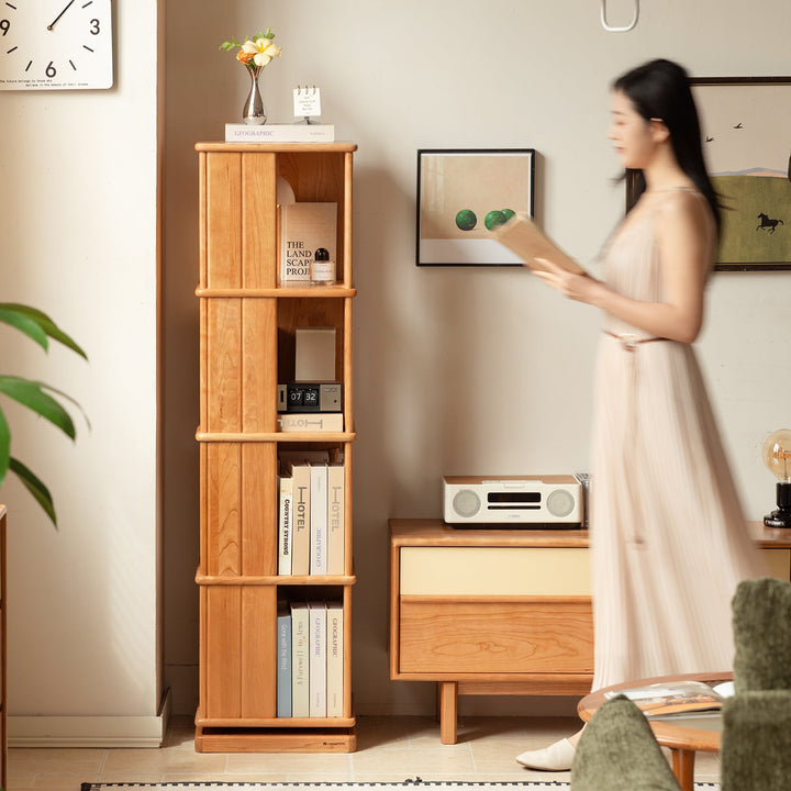 Scandinavian cherry wood revolving bookshelf rotterdam material variants.