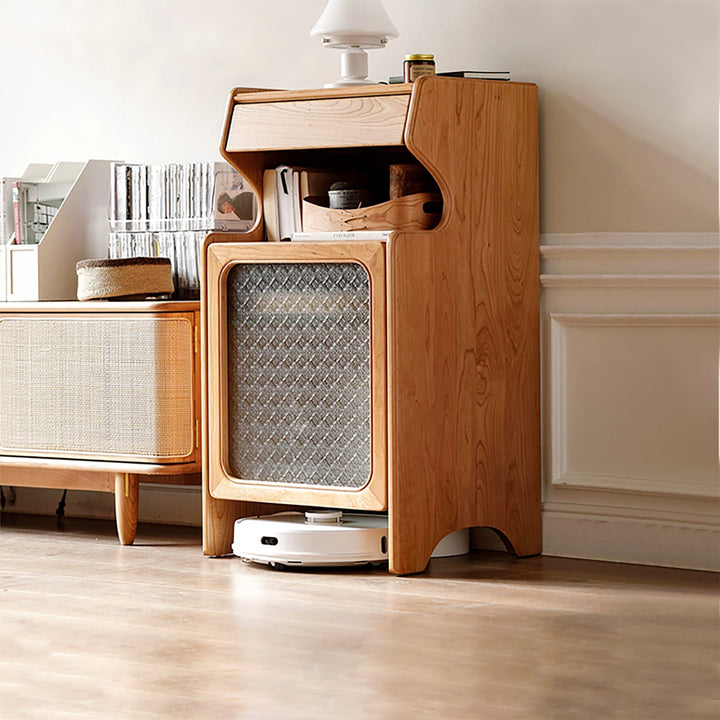 Scandinavian cherry wood robot vacuum cabinet cado primary product view.