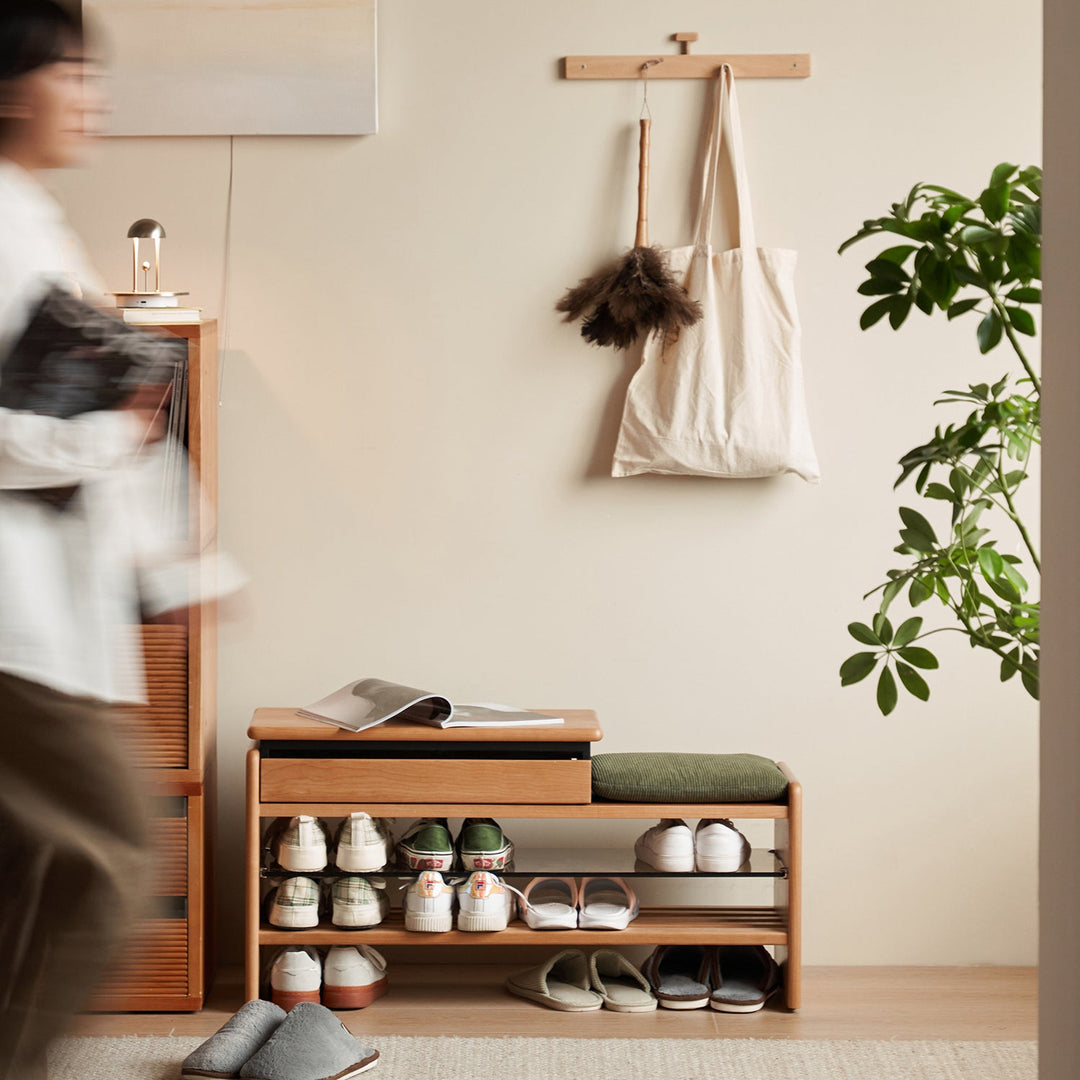 Scandinavian Cherry Wood Shoe Changing Bench MORI